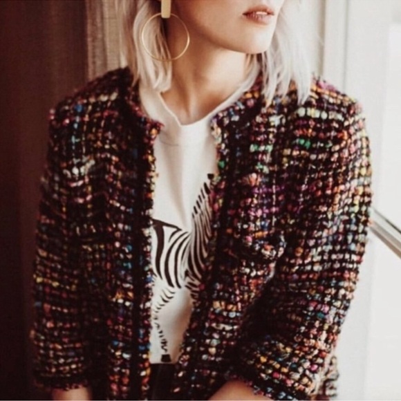 Anthropologie Ett:twa Rainbow Tweed Berwyn Jacket Silk Blend Womens XS Petite - Picture 3 of 12